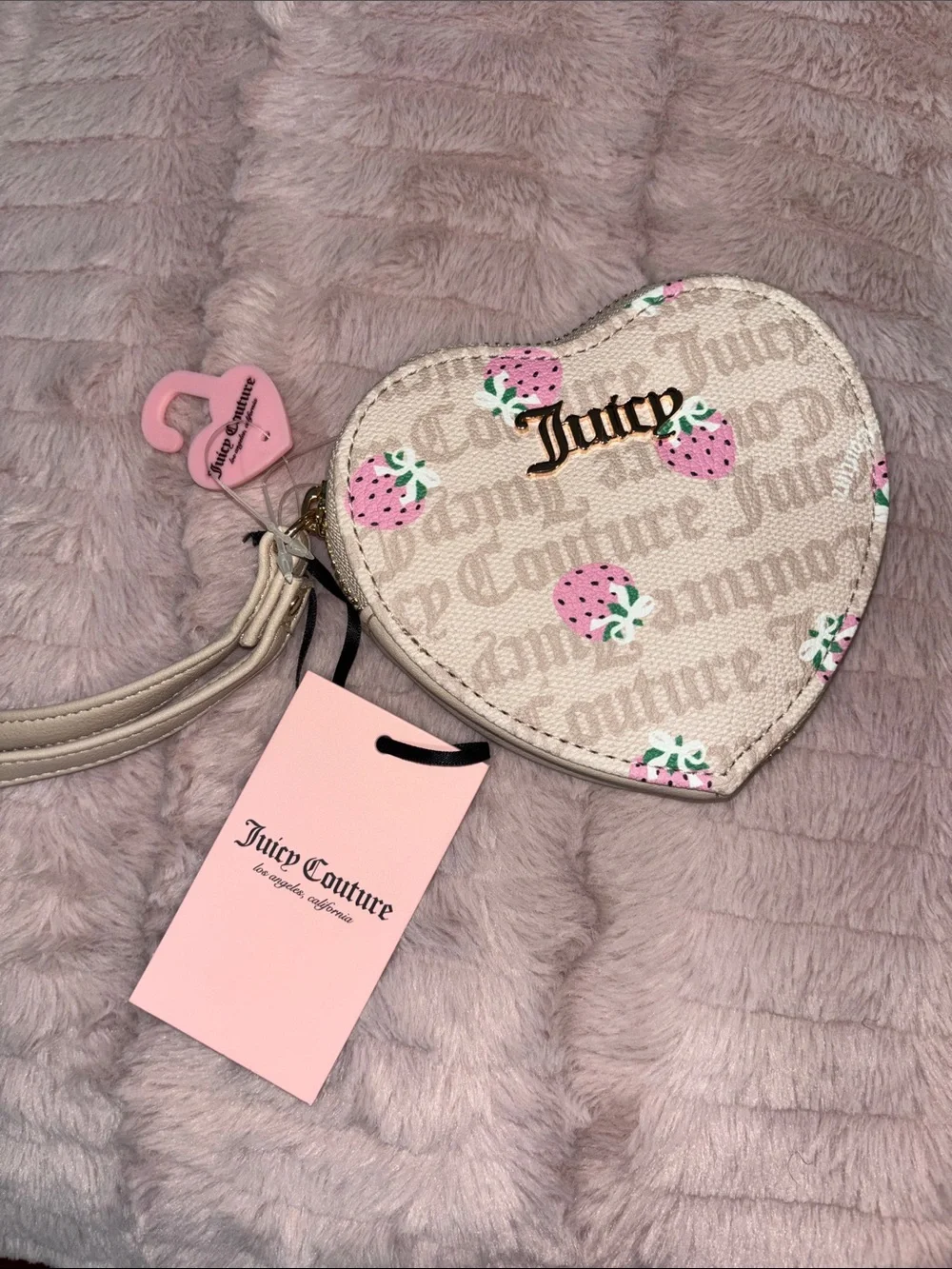 Juicy Couture Heart-Shaped Strawberry Print Crossbody - Pink & Beige